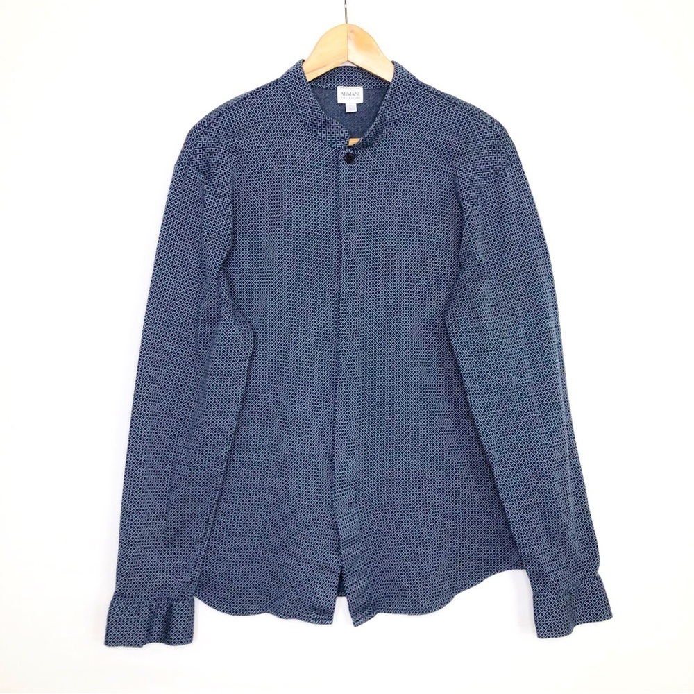 Armani, Collezioni Navy blue diamond print button down shirt